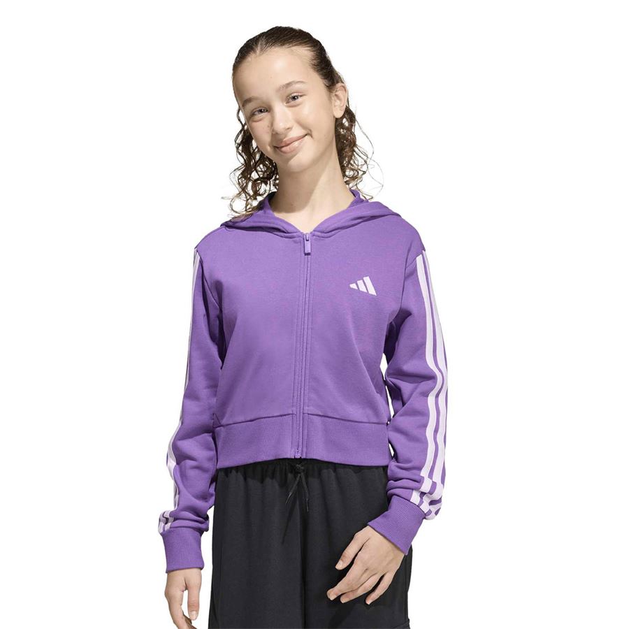 Jg 3 Stripe Full Zip Hoodie Crop felpa da bambina Adidas | KE3013X